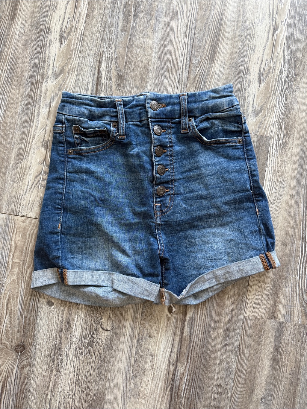 Aeropostale Dark Blue High-Rise Button-Front Denim Shorts